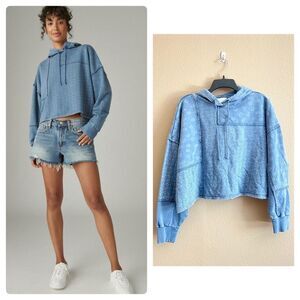 Lucky Brand Patchwork Batwing Crop Hoodie